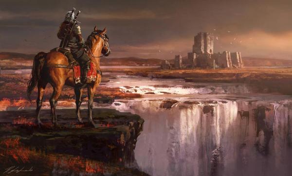Geralt rides toward a castle