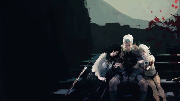 Yennefer, Ciri, Geralt On The Staircase